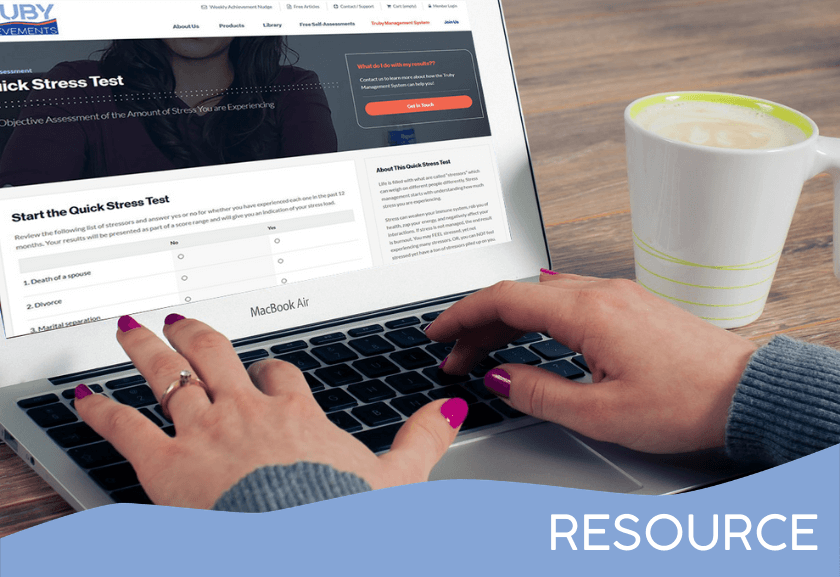 tablet mockup of quick stress test by truby achievements - leading provider of leadership training