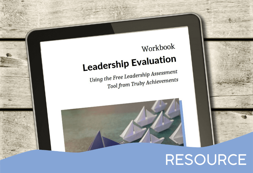 images of the workbook for leadership evaluation on a tablet mockup - by truby acheivements, leading provider of leadership development