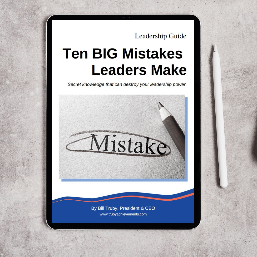 tablet mockup showing the digital download product - leadership guide - top ten big mistakes leaders make by  Truby Achievements