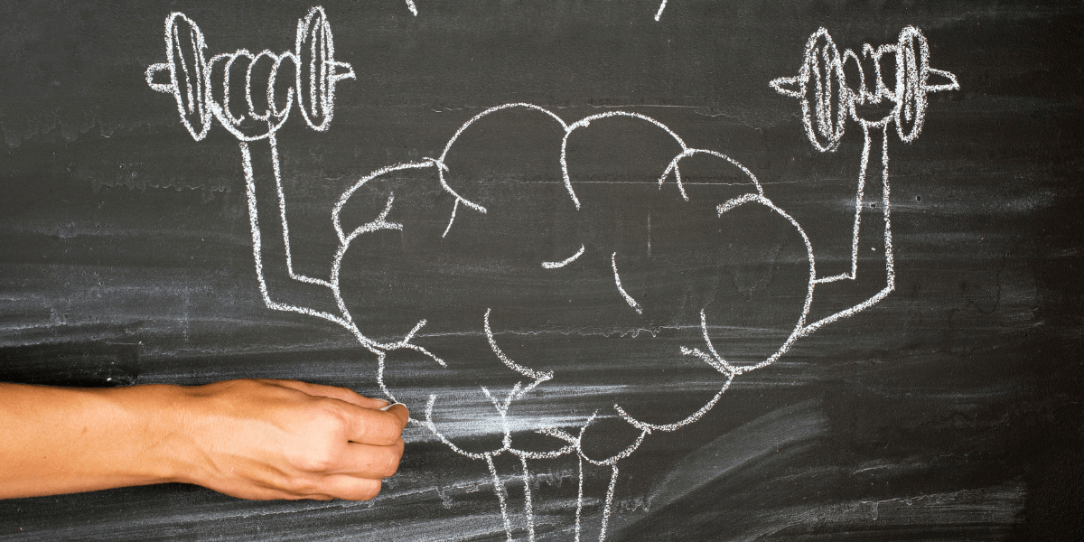 chalk drawing of a brain lifting weights - featured image for simple brain exercise blog from truby achievements