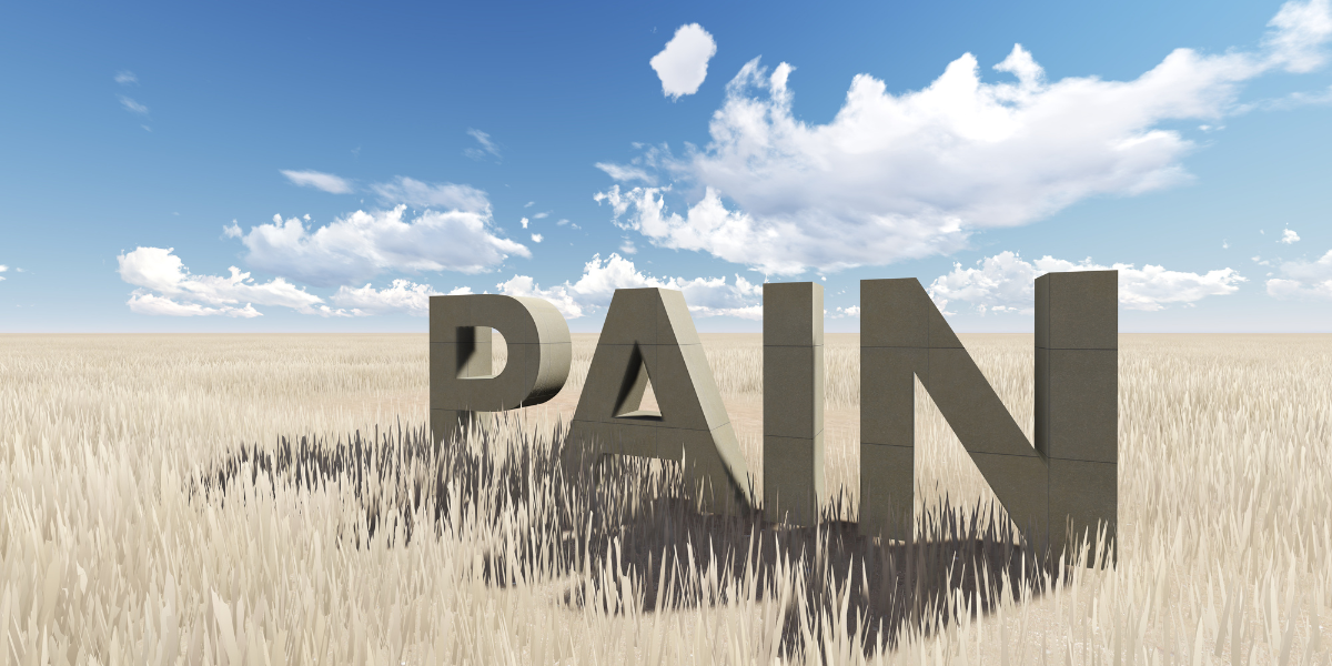 large block letters that say pain in a wheat field - featured image for phantom pain blog by truby achievements